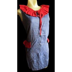 True Vintage Womens Dress 8 1960's Handmade Chambray Red Polka Dot Country